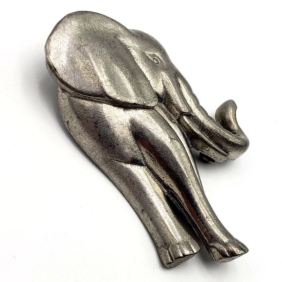 LCD Pewter Elephant Trunk Up Brooch Pin 2.25" Good Luck Vintage Animal - Picture 4 of 6